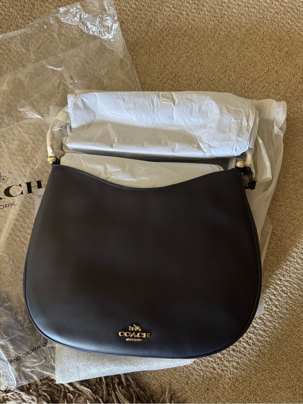 COACH navy Leather Hobo Shoulder Bag